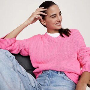 NWT Banana Republic Pink Cotton V-Neck Sweater